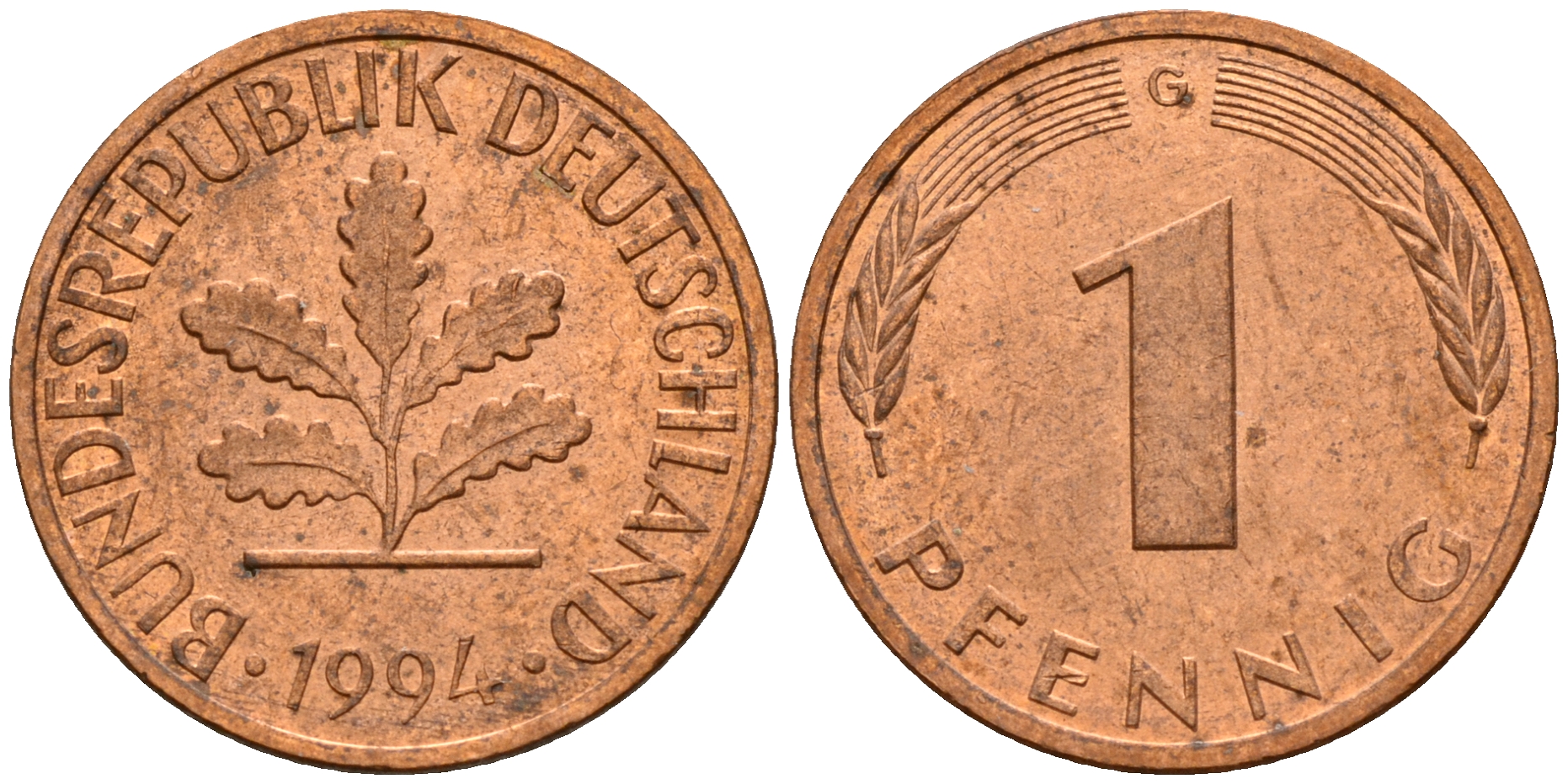 ФРГ 1 пфенниг 1994 G KM 105, J. 380 сталь плакированная медью    4598-714