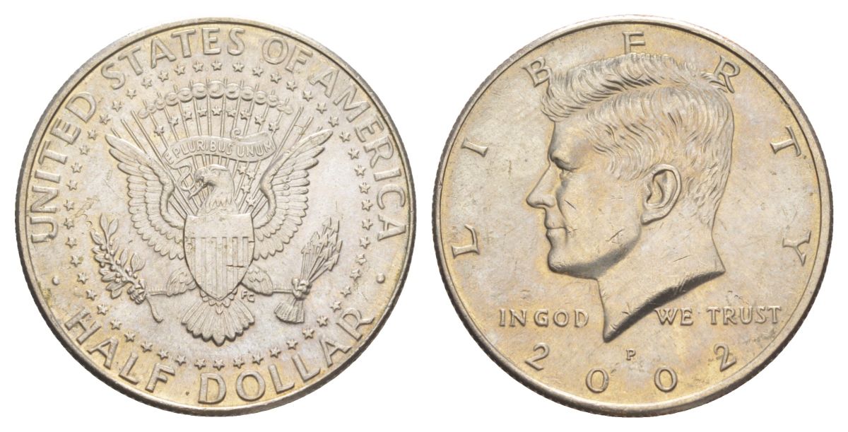 США 1/2 доллара (50 центов) 2002 D, Джон Кеннеди KM A202b медь плакированная медно-никелем aUNC 4542-643
