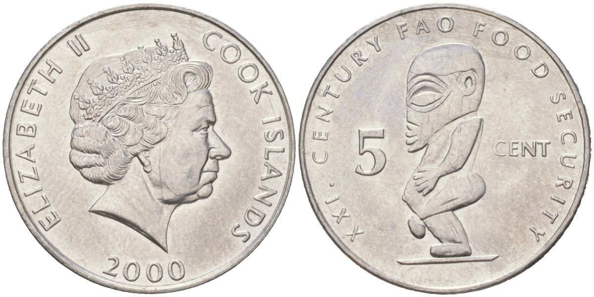 Острова Кука 5 центов 2000 ФАО KM 369 сталь плакированная никелем BU 4128-955