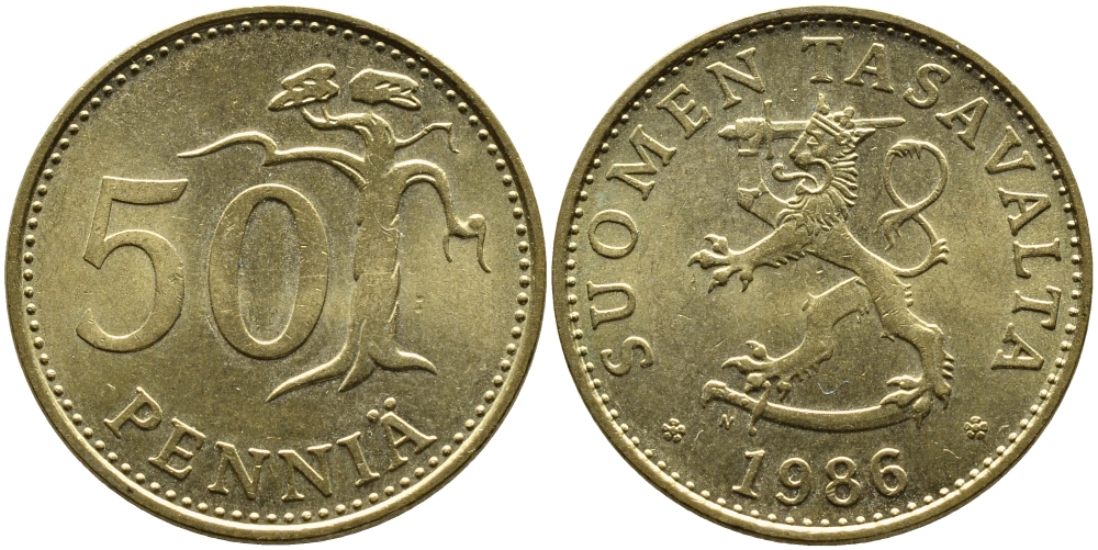 Финляндия 50 пенни 1986 N KM 48 алюминиевая бронза 4364-3231