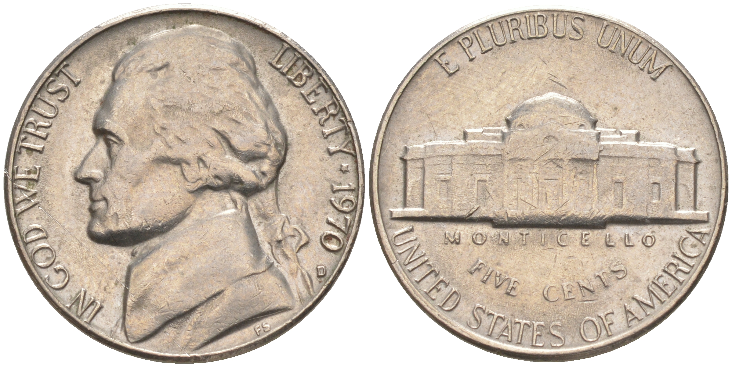 США 5 ЦЕНТОВ 1970 D, ДЖЕФФЕРСОН KM А192 медно-никель 106-351