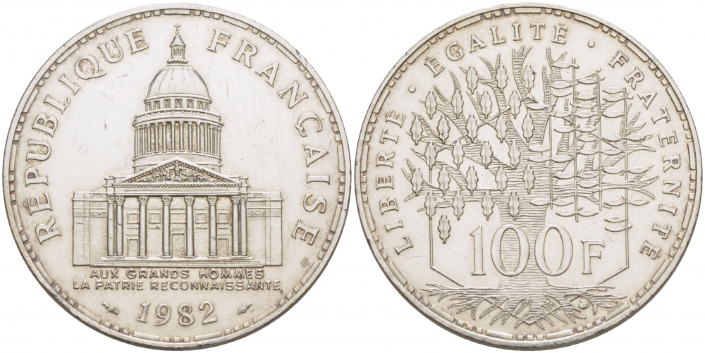 Франция 100 франков 1982 пантеон KM 951.1 серебро UNC 1082-9-44