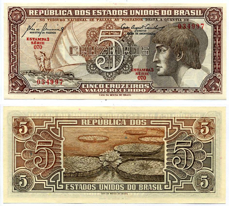 БРАЗИЛИЯ 5 КРУЗЕЙРО 1961 ПОДПИСЬ 8, СЕРИЯ 70 Pick 166а бумага UNC (ПРЕСС) 7215-4-2-2