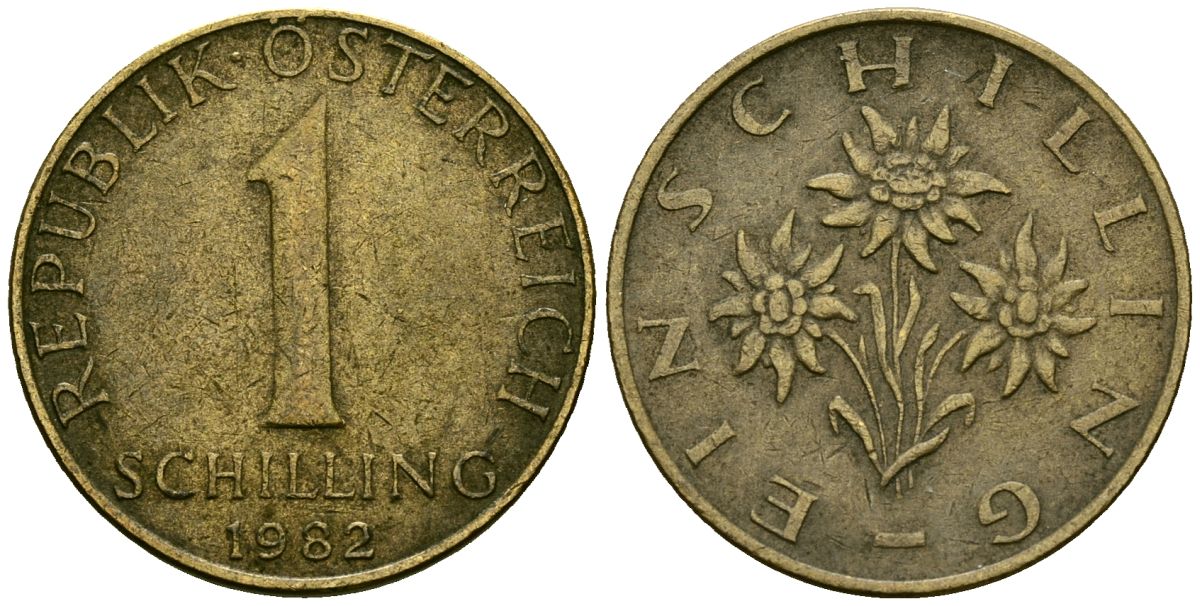 Австрия 1 шиллинг 1982 KM 2886 алюминиевая бронза 4135-212