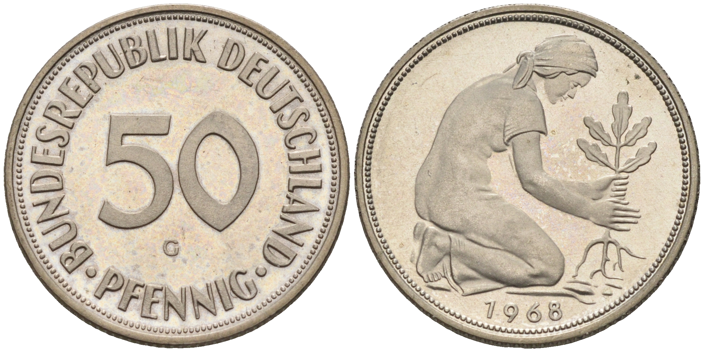 ФРГ 50 пфеннигов 1968 G J 384, KM 109.1 медно-никель  PROOF  1094-4-53