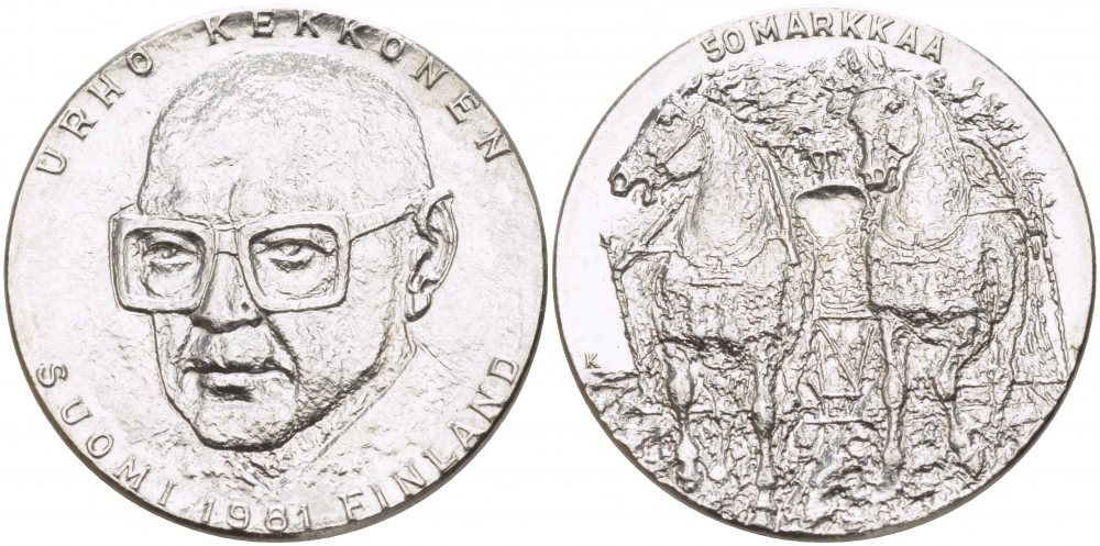 Финляндия 50 марок 1981 К, 80 лет президенту Кекконену KM 59 серебро UNC 1515-1345