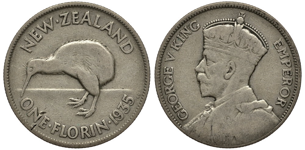 Новая Зеландия 1 флорин 1935 Георг V (1910-1936), Киви KM 4 серебро 272-1332