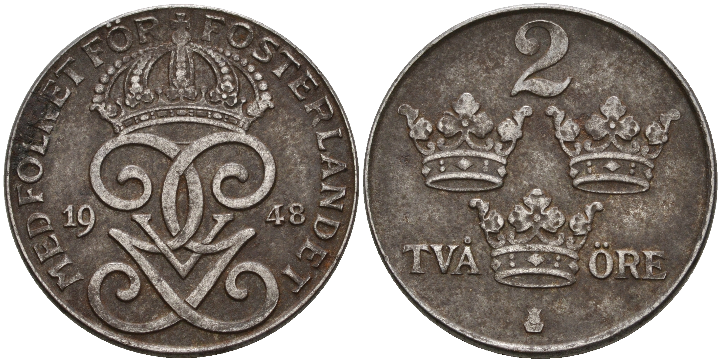 Швеция 2 эре 1948 Густав V (1907-1950) KM 811 железо 4608-412