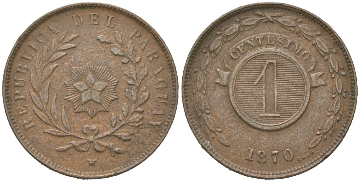 Парагвай 	1 сентесимо 1870 KM 2 медь 4616-314