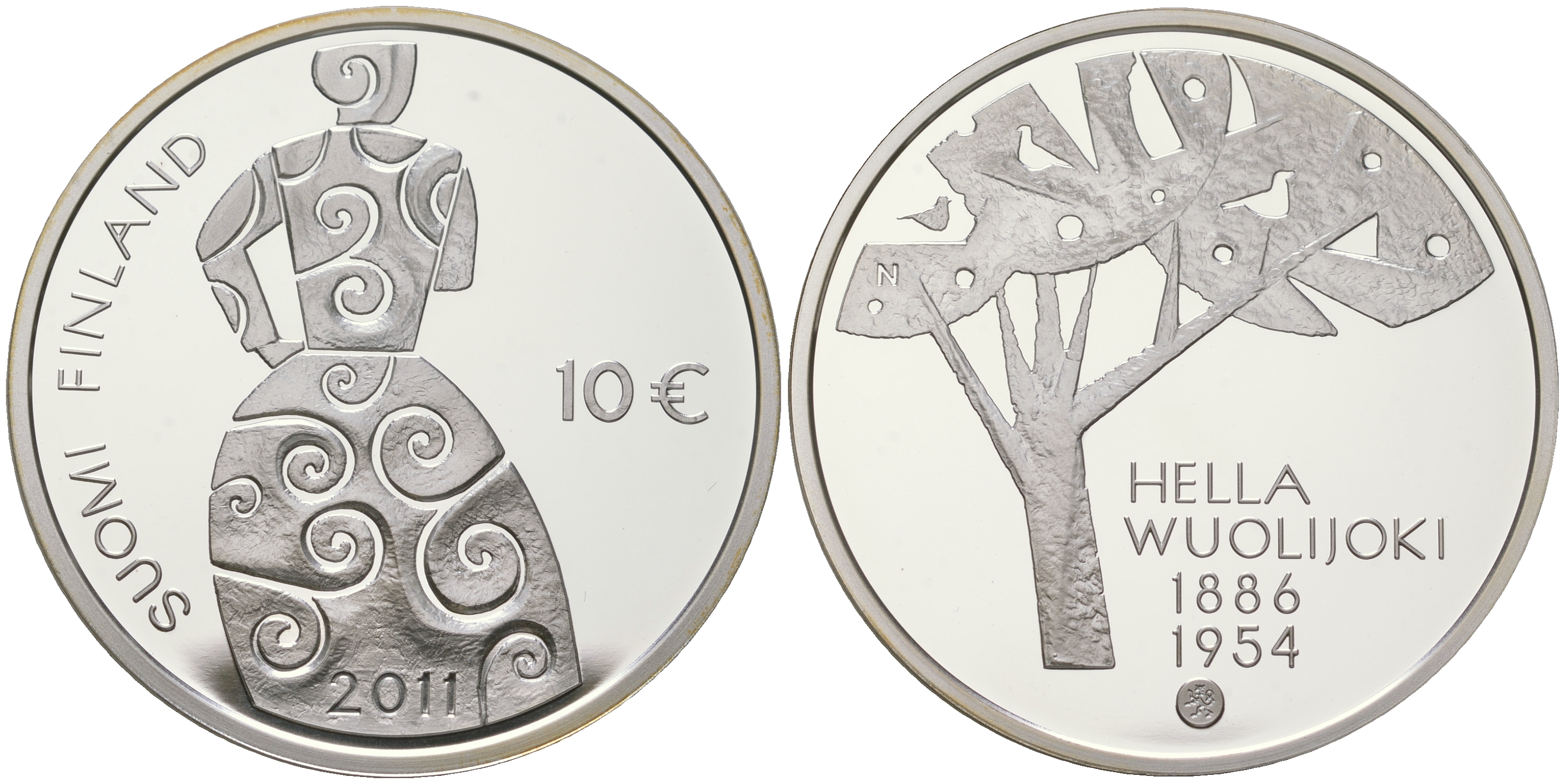 Финляндия 10 евро 2011 125 лет со дня рождения Хелла Вуолийоки, писательница KM 165 серебро  PROOF  1095-5-11