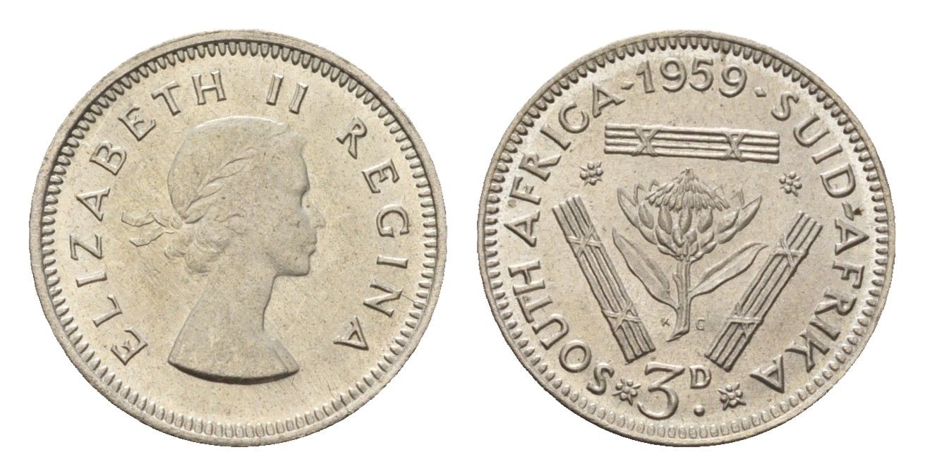 ЮАР 3 пенса 1959 Елизавета II (1952-2022) KM 47 серебро UNC 4547-1141
