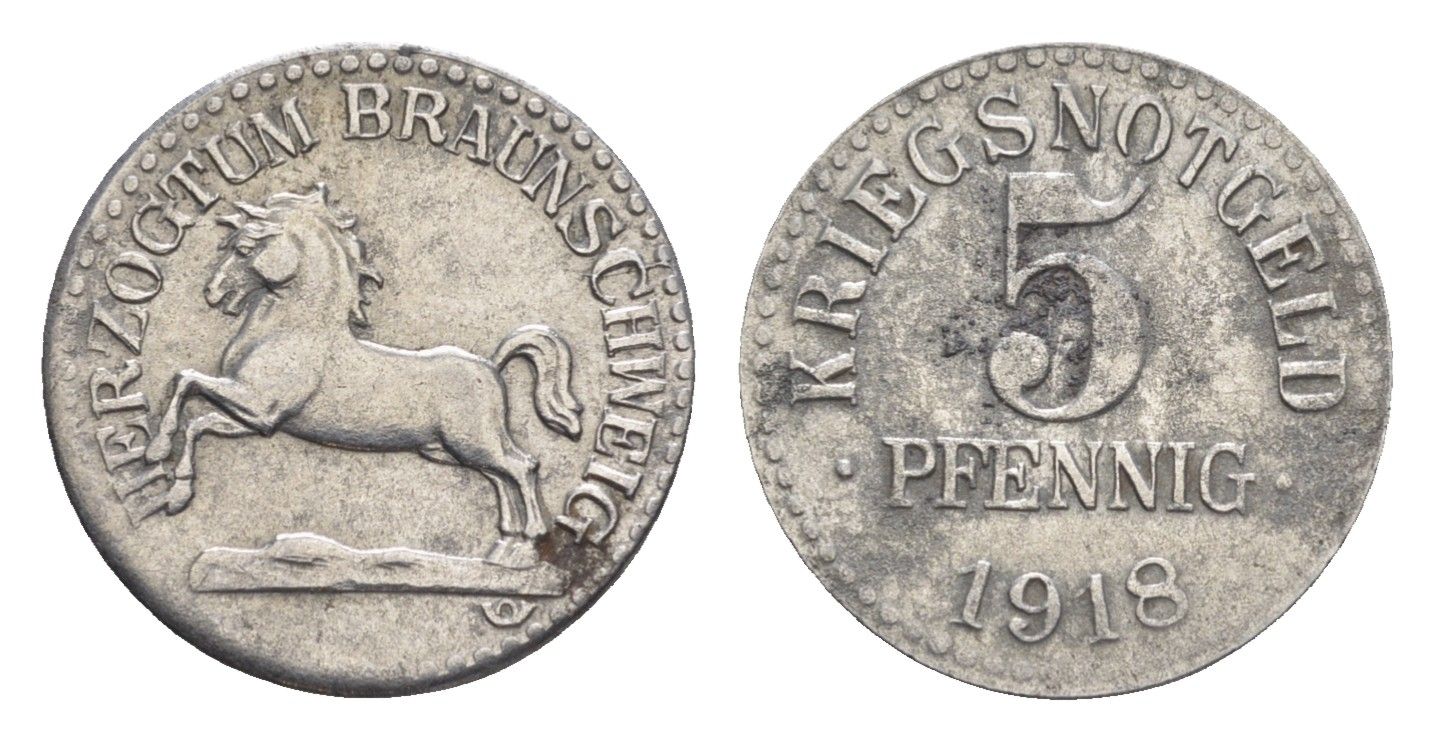 Брауншвейг 5 пфеннигов 1918 Funck 56.1, Men05 3454.1, Men18 4388.1 железо 4516-824