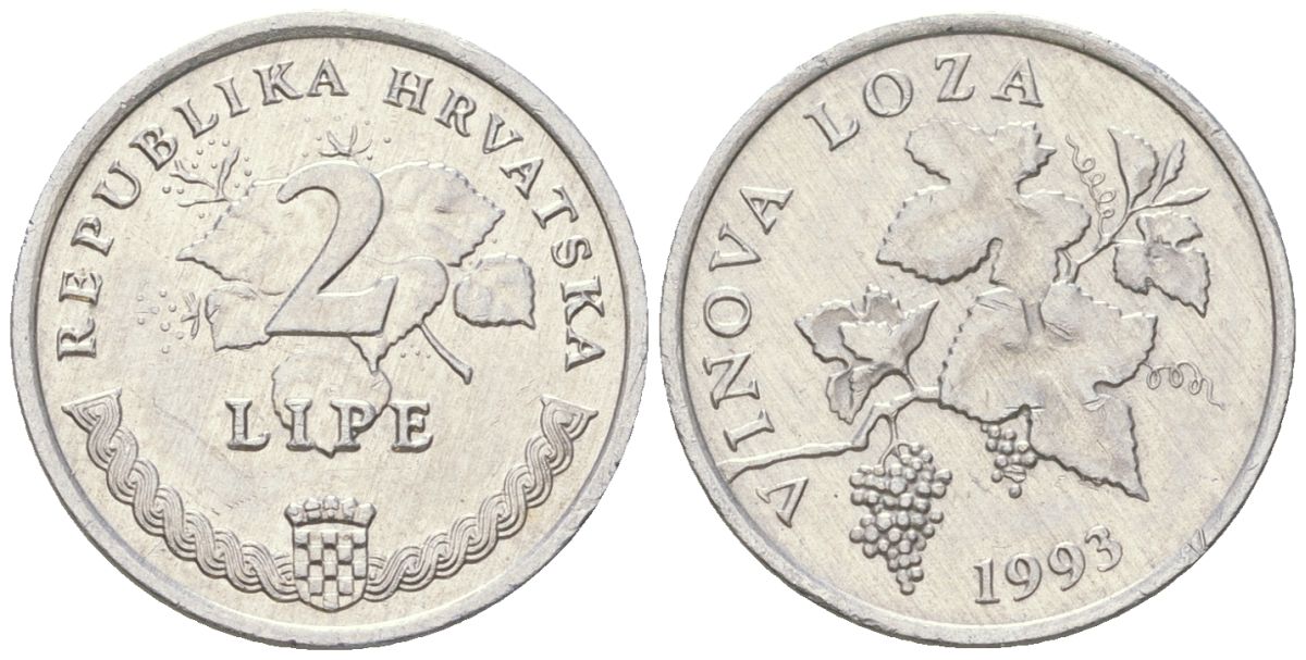 Хорватия 2 липы 1993 нечетный год KM 4 алюминий  aUNC  4124-447