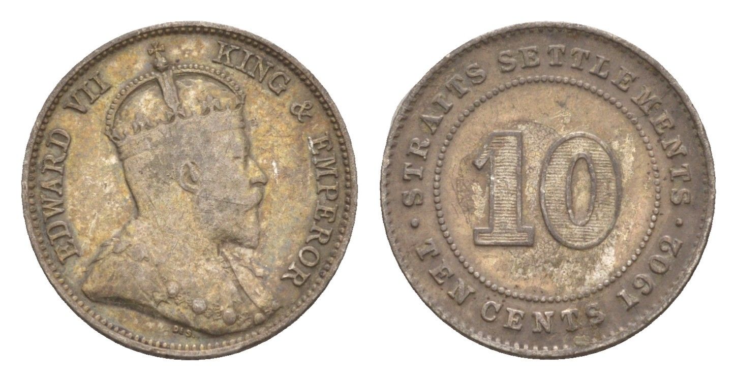 Стрейтс-Сетлментс (Стрейтс Сетлментс) 10 центов 1902 Эдуард VII (1901-1910) KM 21 серебро 1519-1122