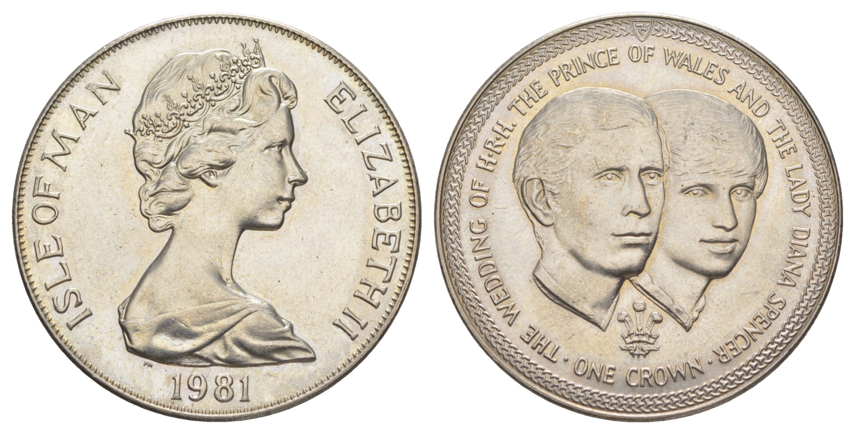 Остров Мэн 1 крона 1981 Свадьба Принца Чарльза и Леди Дианы, портреты KM 82 медно-никель BU 1083-5-33
