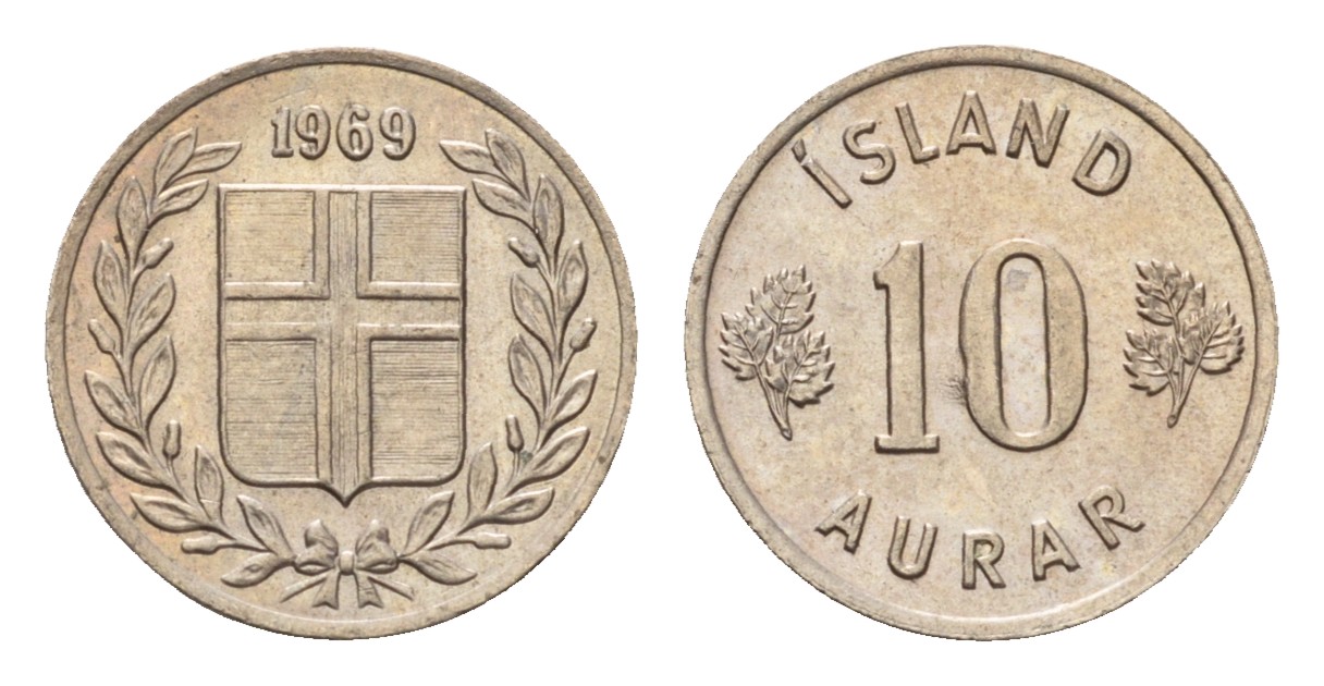 Исландия 10 эйре 1969 KM 10 медно-никель UNC M83-08
