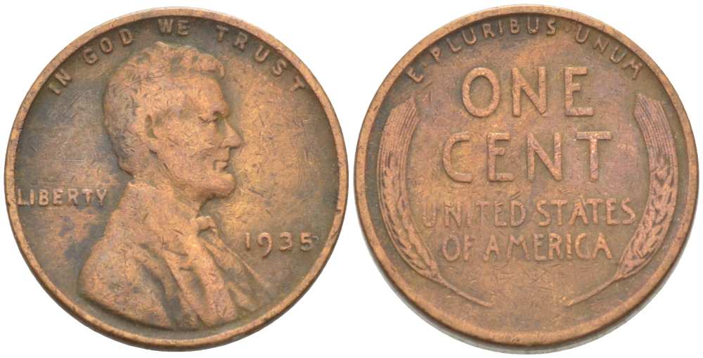США 1 ЦЕНТ 1935 ЛИНКОЛЬН KM 132 бронза 3309-428