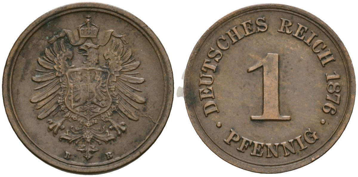 Германия 1 пфенниг 1876 B, Вильгельм I (1871-1888) KM 1, J. 1 медь 4602-1265