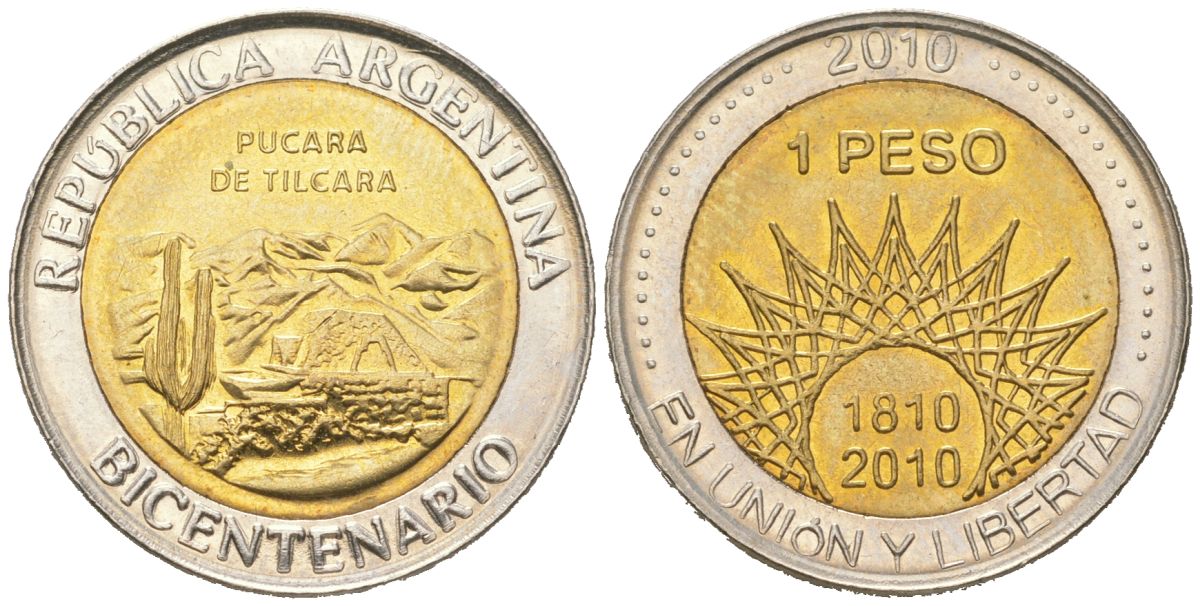 Аргентина 1 песо 2010 200 лет Аргентине - развалины крепости Пукара около г. Тилькара KM 159 биметалл UNC 4620-647