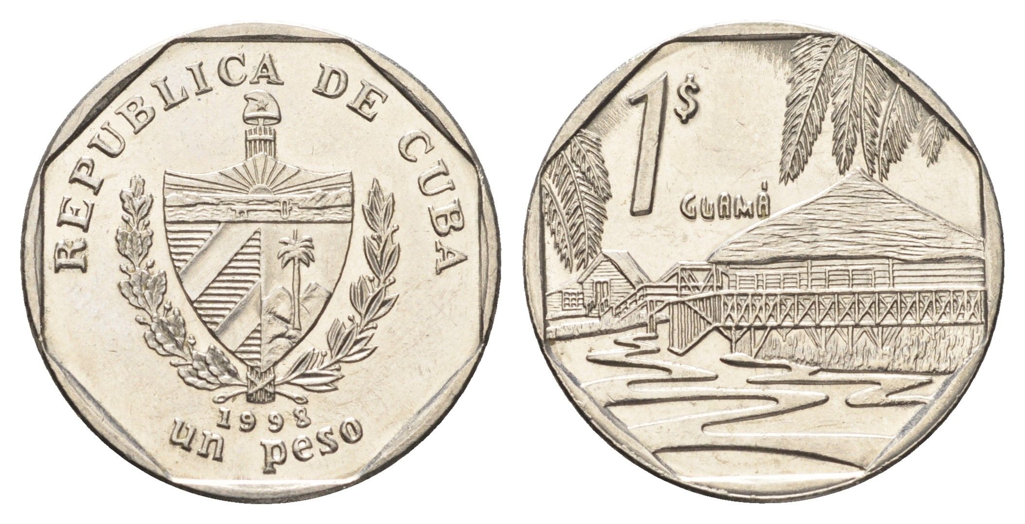 Куба 1 песо 1998 хижины Гуама KM 579 сталь плакированная никелем UNC 4666-816