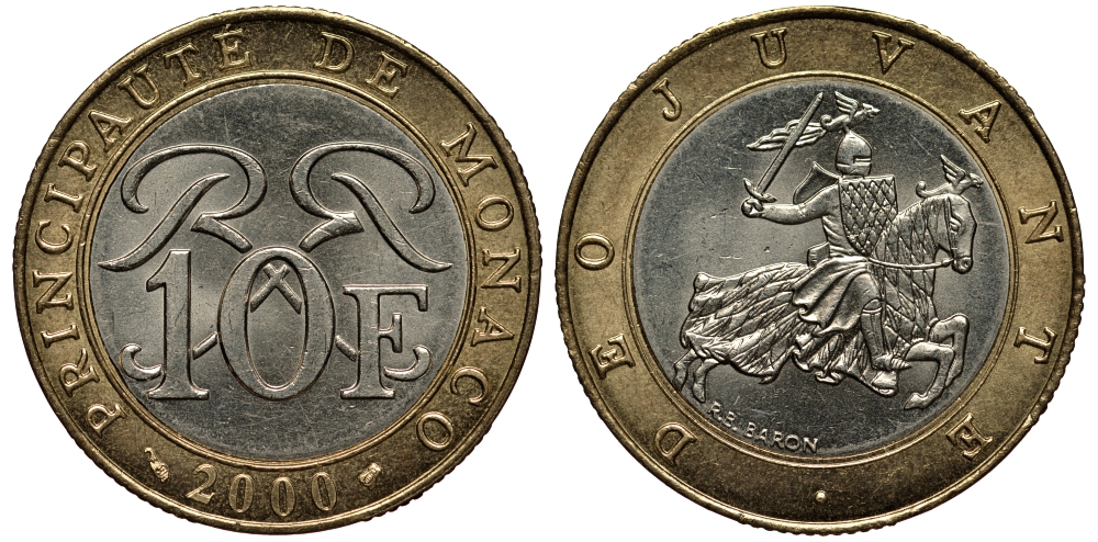 Монако 10 франков 2000 Ренье III (1949-2005) KM 163 биметалл 1530-745