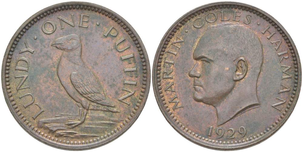 Остров Ланди 1 паффин 1929 Мартин Колес Харман KM Tn 2, Seaby 7850 бронза аUNC 1519-1214