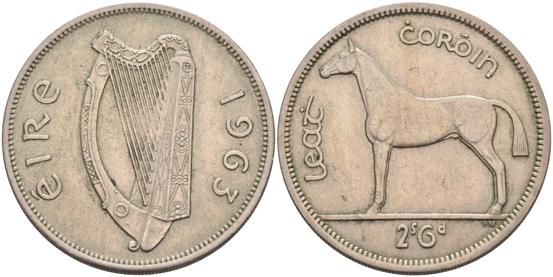 Ирландия 1/2 кроны 1963 лошадь KM 16а медно-никель 88-625