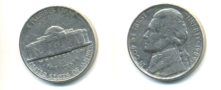 США 5 ЦЕНТОВ 1989 D, ДЖЕФФЕРСОН KM А192 медно-никель 179-742