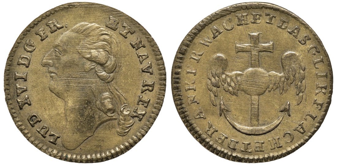 Нюрнберг счётный жетон 1820-Е портрет Людовика XVI, диаметр 20 мм., вес 1,7 ГР. бронза 192-265