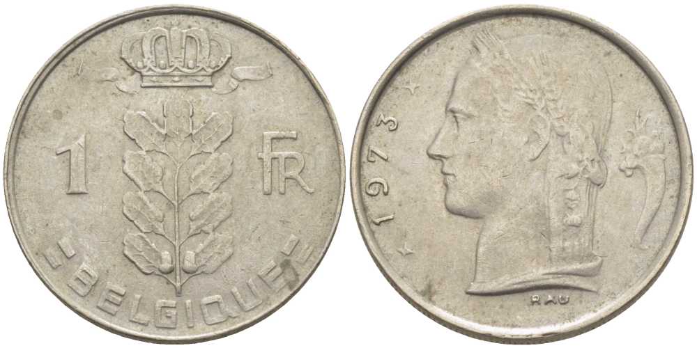 БЕЛЬГИЯ 1 ФРАНК 1973 BELGIQUE, БОДУЭН I (1951-1993) KM 142.1 медно-никель 119-517