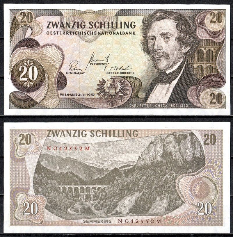 Австрия 20 шиллингов 1967 Pick 142 бумага UNC (пресс) 2196-43-3-1