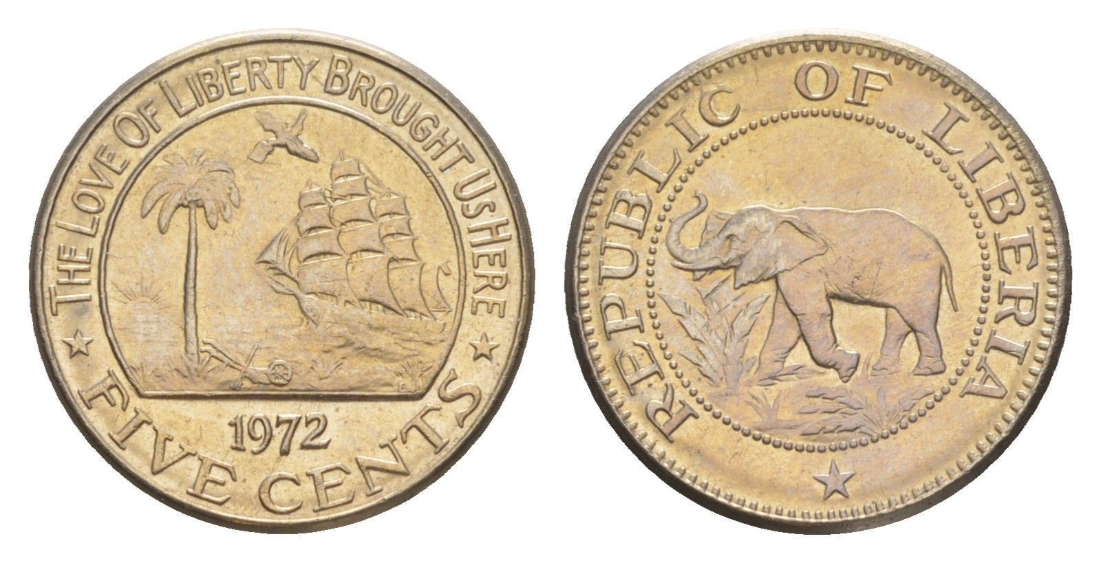 Либерия 5 центов 1972  KM 14 медно-никель  UNC 4643-645