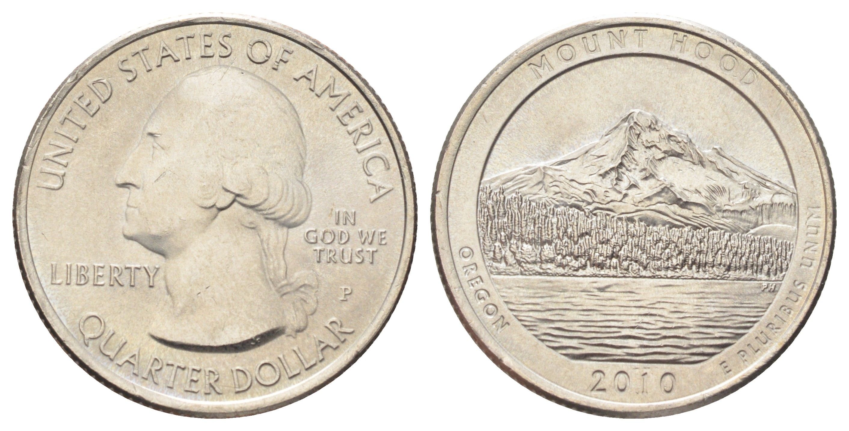 США 25 центов (квотер, 1/4 доллара) 2010 P, Квотеры «Парки США» - Национальный лес Маунд Худ KM 473 медь плакированная медно-никелем UNC 4666-926