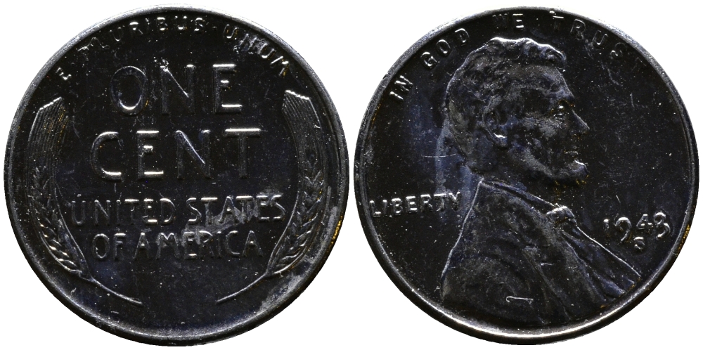 США 1 цент 1943 S (Сан-Франциско), Авраам Линкольн KM 132 a сталь плакированная цинком 4392-1035