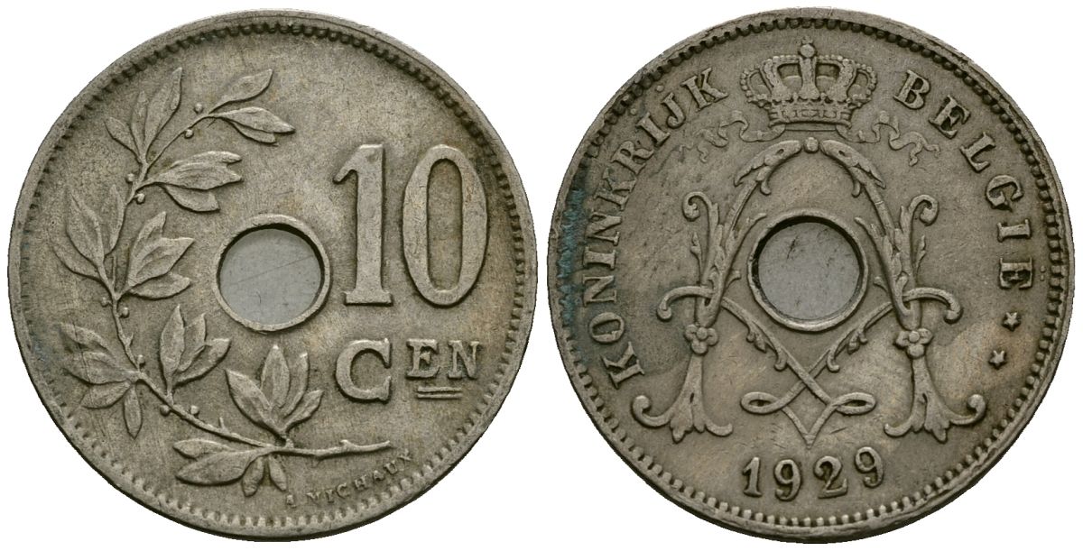 Бельгия 10 сантимов 1929 Belgie KM 86 медно-никель 4395-1034