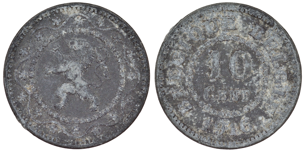 Бельгия 10 сантимов 1916 KM 81 цинк 4121-112