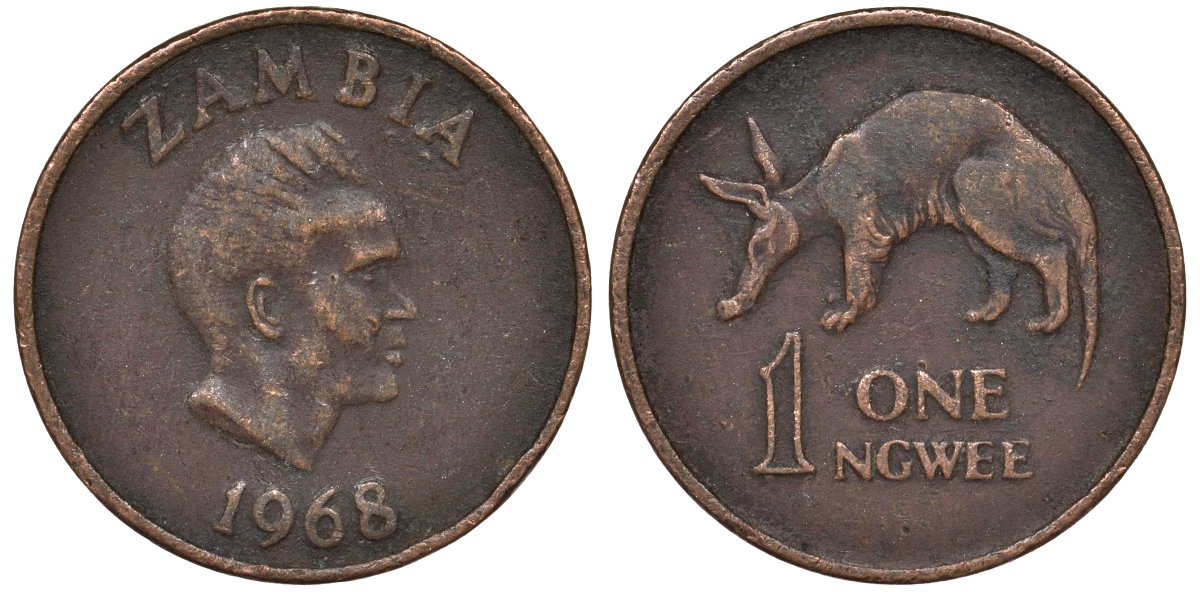 Замбия 1 нгве 1968 Кеннет Каунда, трубкозуб KM 9 бронза 4124-628