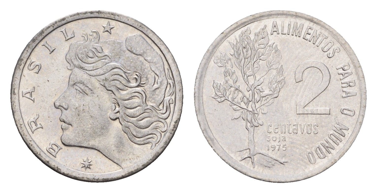 Бразилия 2 сентаво 1975 ФАО - Соя KM 586 нержавеющая сталь UNC 4687-1024
