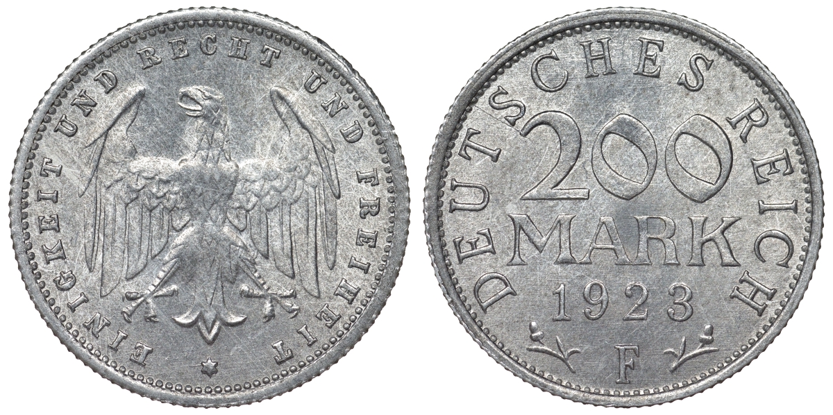 Германия 200 марок 1923 F KM 35, J. 304, Weege 22 алюминий 4121-1224