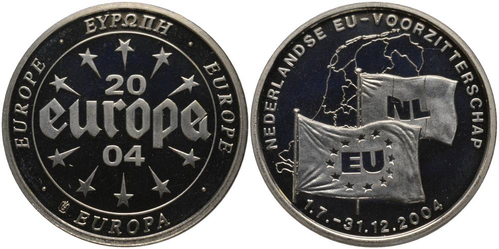 НИДЕРЛАНДЫ МЕДАЛЬ 2004 ПРЕЗИДЕНТСТВО В ЕВРОСОЮЗЕ, СЕРЕБРЕНИЕ, ТИРАЖ 20000 ЭКЗ., С СЕРТИФИКАТОМ медно-никель PROOF 02-056-25