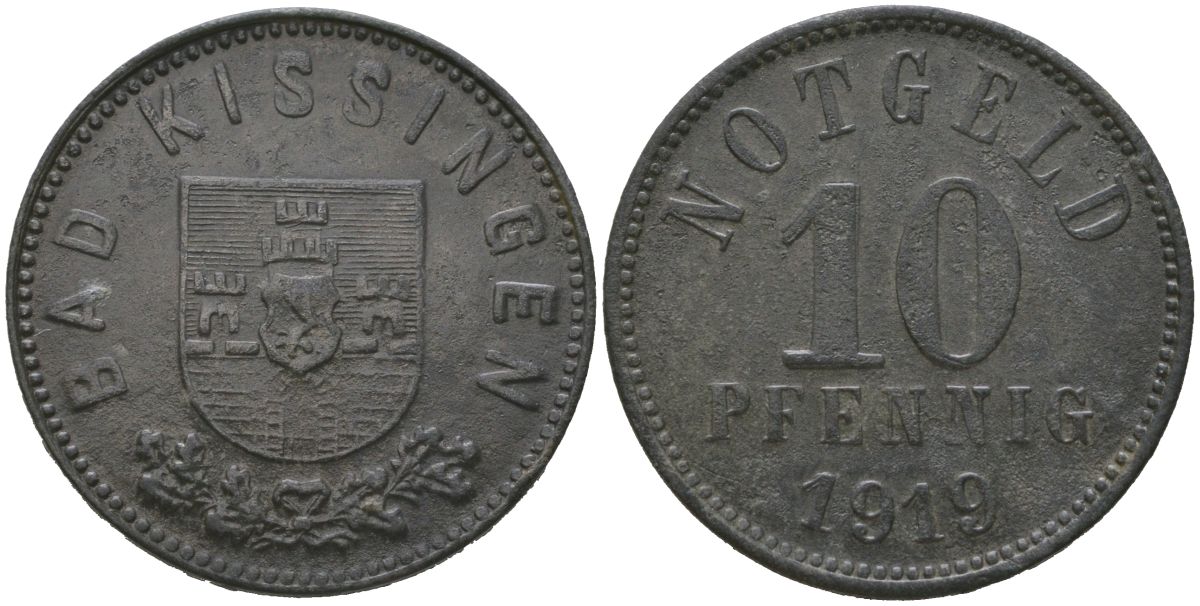 Бад-Киссинген (Бавария) 10 пфеннингов 1919 Funck 246.8, Men18 16478.6 цинк 4525-653
