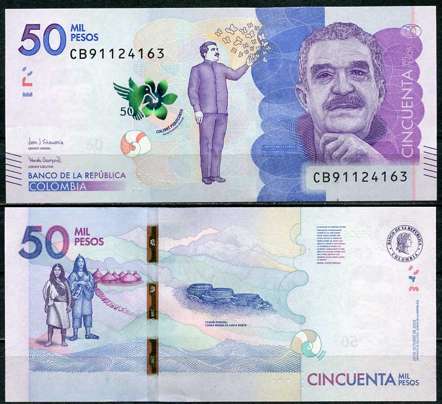 Колумбия 50000 песо 2019 28 октября 2019, Хорхе Исаакс Pick 462 g  бумага  UNC (пресс) 451-678-3