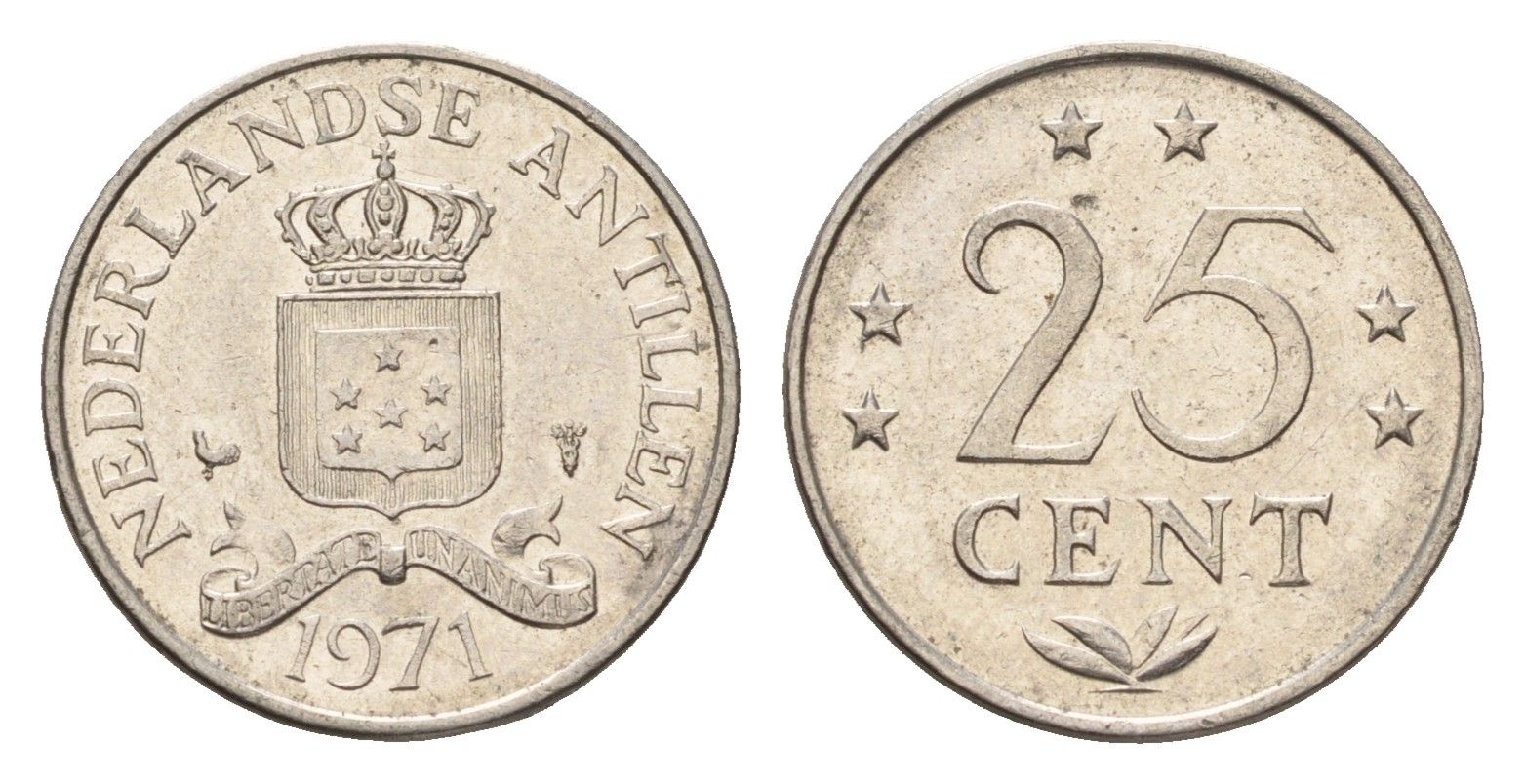 Нидерландские Антильские острова (Нидерландские Антилы) 25 центов 1971 Юлиана (1948-1980) KM 11 никель 4532-132