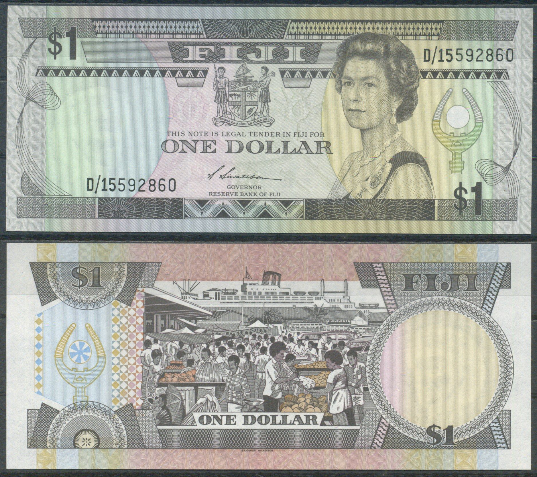 Фиджи 1 доллар ND (1987) Pick 86 бумага UNC (пресс) 7553-31-2-2