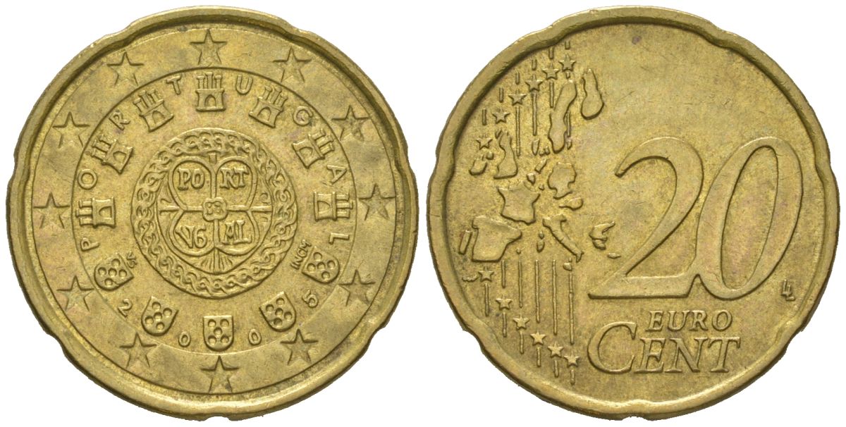 Португалия 20 евроцентов 2005 INCM KM 744 нордик aUNC 4529-1243