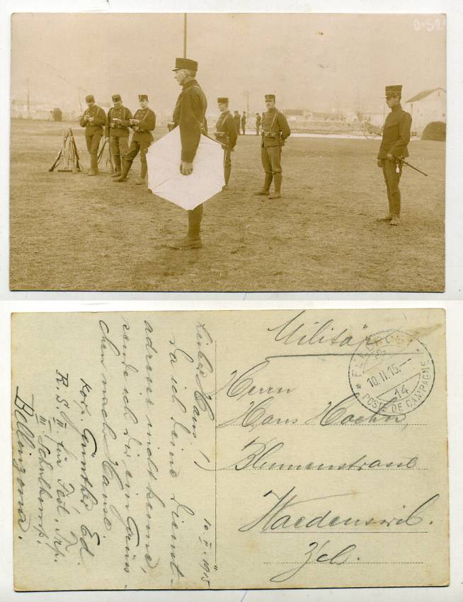 ШВЕЙЦАРИЯ ОТКРЫТКА 1915 I-АЯ МИРОВАЯ ВОЙНА, СОЛДАТЫ НА УЧЕНИЯХ, ПИСЬМО бумага 153-24-22