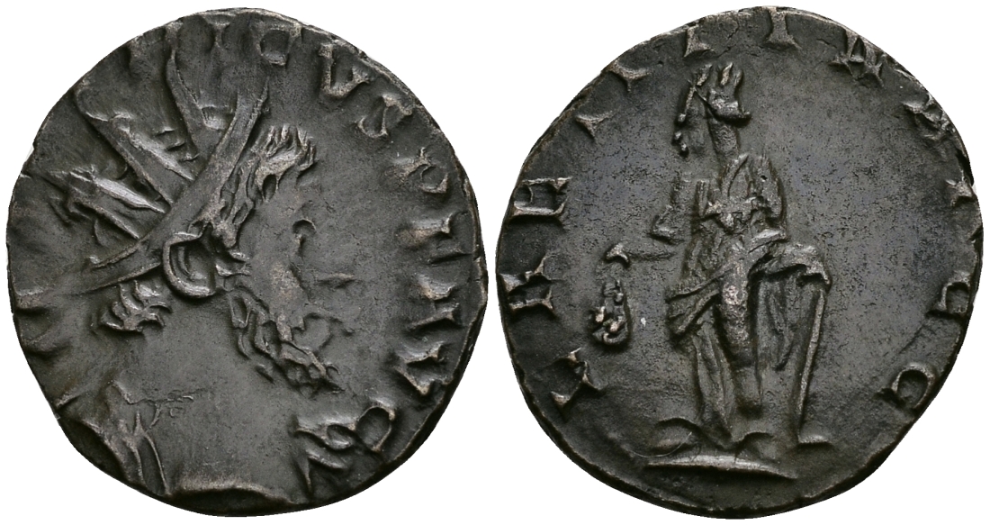 Римская Империя (императоры в Галлии) антониниан 273 - 274 Тетрик I LAETITIA AVGG Летиция, персонификация Радости Колония Агриппины (Кельн) Good Very fine RIC 88 бронза 1073-2-7-2