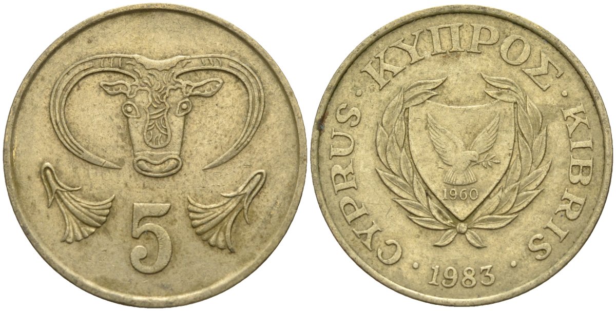 Кипр 5 центов 1983 голова быка KM 55.1 никель латунь 4141-855