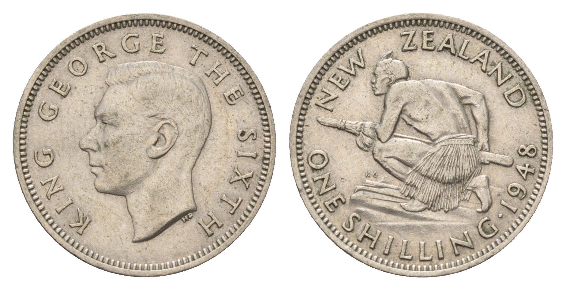 Новая Зеландия 1 шиллинг 1948 Георг VI (1936-1952), абориген KM 17 медно-никель 4671-524