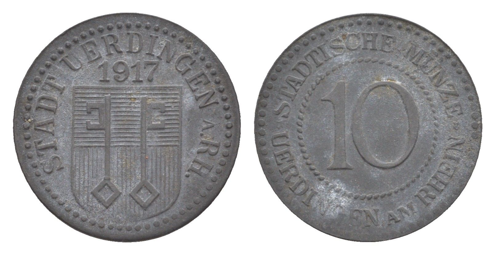 Юрдинген 10 пфеннигов 1917 Funck 554.2A, Men05 25409.3, Men18 31820.3 цинк 4636-1217